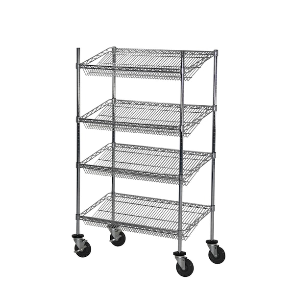 Sgl-Sided Sloped Shelf (4) Cart, 18x24x69